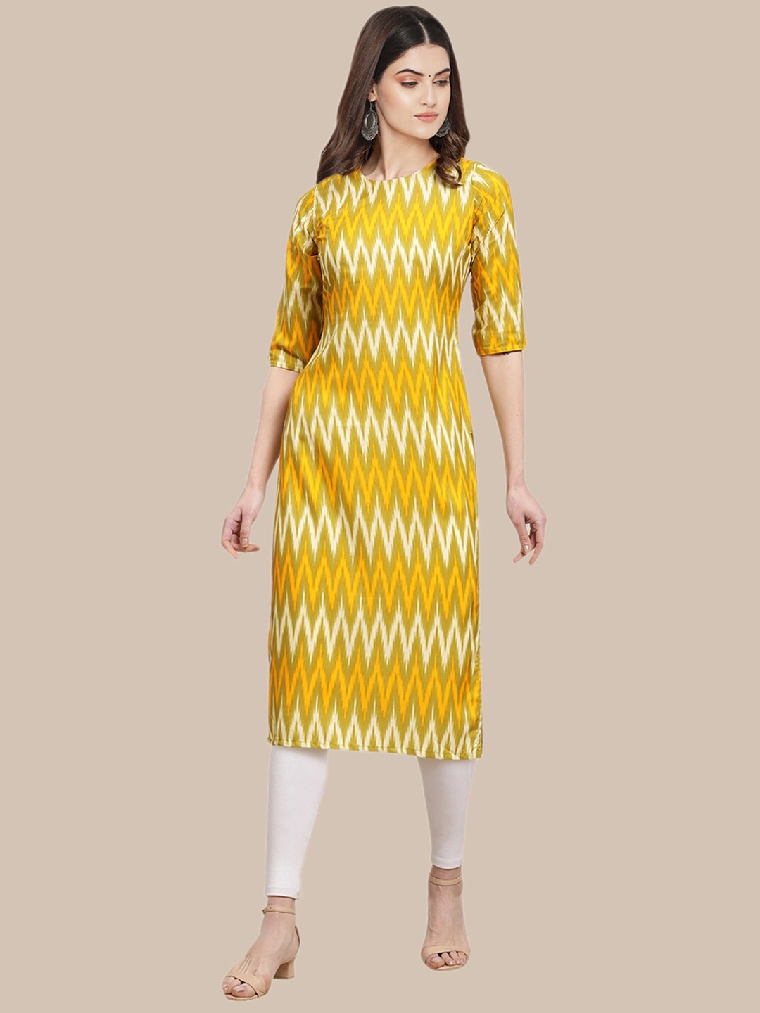 

Ethnic basket Women Pack of 5 Ethnic Motifs Printed Crepe Kurta, Yellow