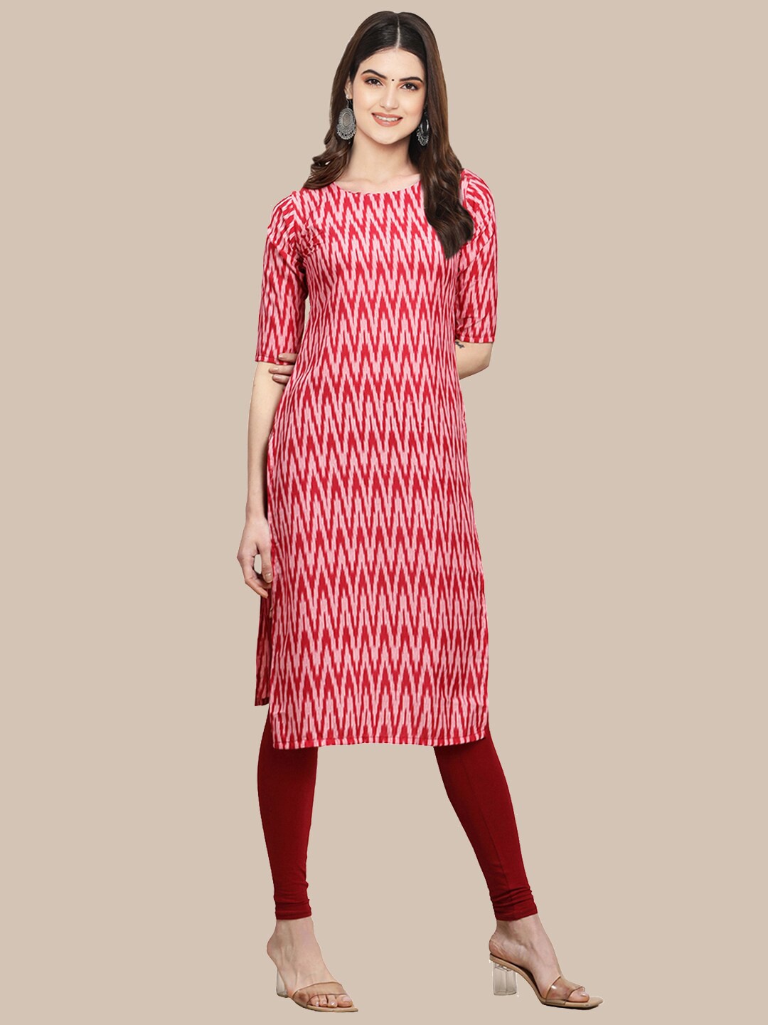 

Ethnic basket Women Pack of 5 Ethnic Motifs Printed Crepe Kurta, Red