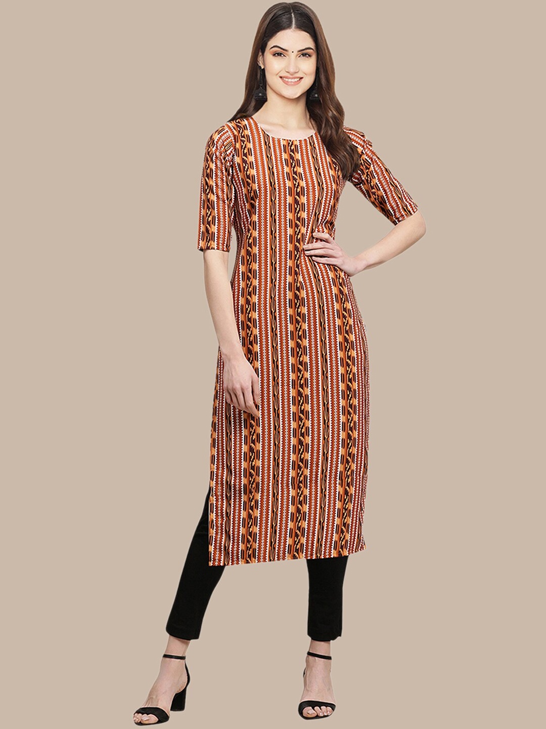 

Ethnic basket Women Ethnic Motifs Printed Crepe Kurta, Brown