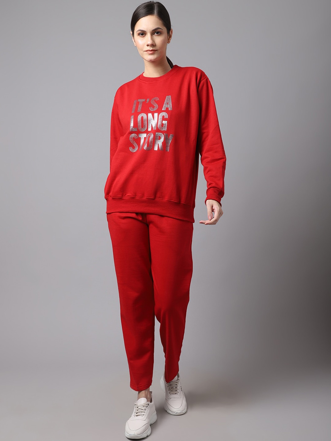 

MACK JONNEY Women Typographic Print Cotton Tracksuit, Maroon
