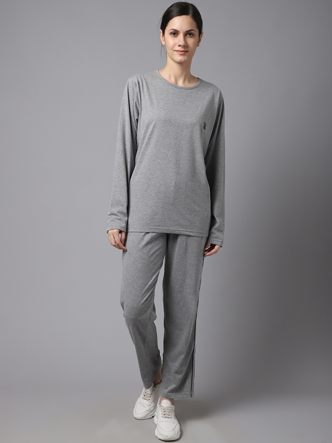 

MACK JONNEY Women Solid Tracksuit, Grey melange