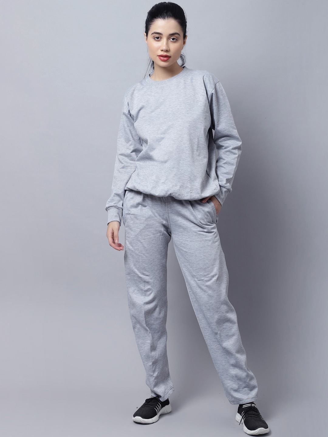 

VIMAL JONNEY Women Solid Tracksuit, Grey melange