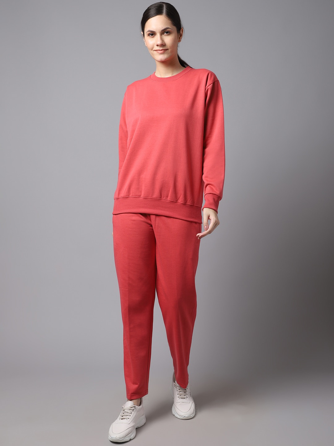 

VIMAL JONNEY Women Solid Pure Cotton Tracksuit, Pink