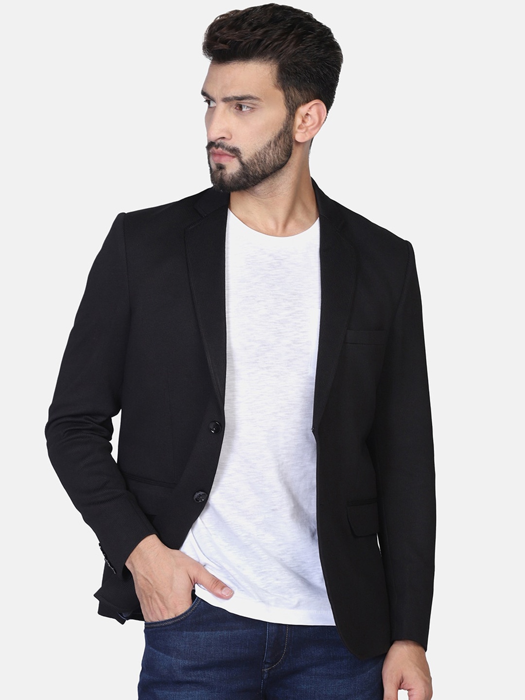 

TAHVO Men Solid Single-Breasted Slim-Fit Blazers, Black