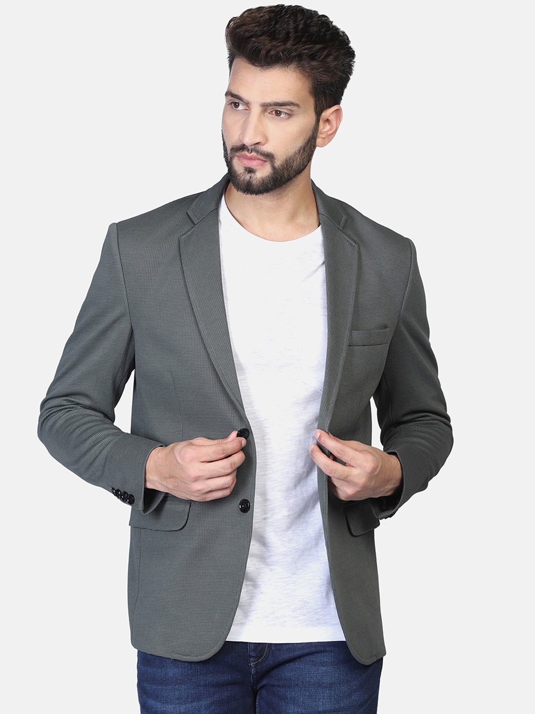 

TAHVO Men Checked Single-Breasted Slim-Fit Blazers, Green