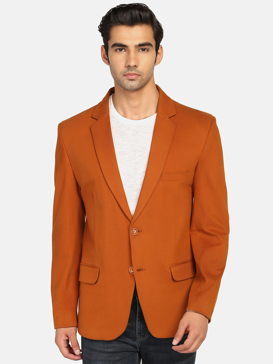 

TAHVO Men Solid Slim-Fit Single Breasted Blazers, Brown