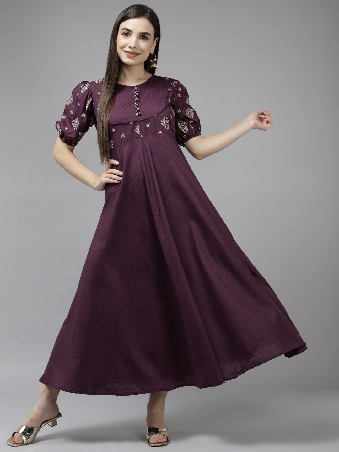 

Yufta Burgundy Solid A-Line Ethnic Maxi Dress