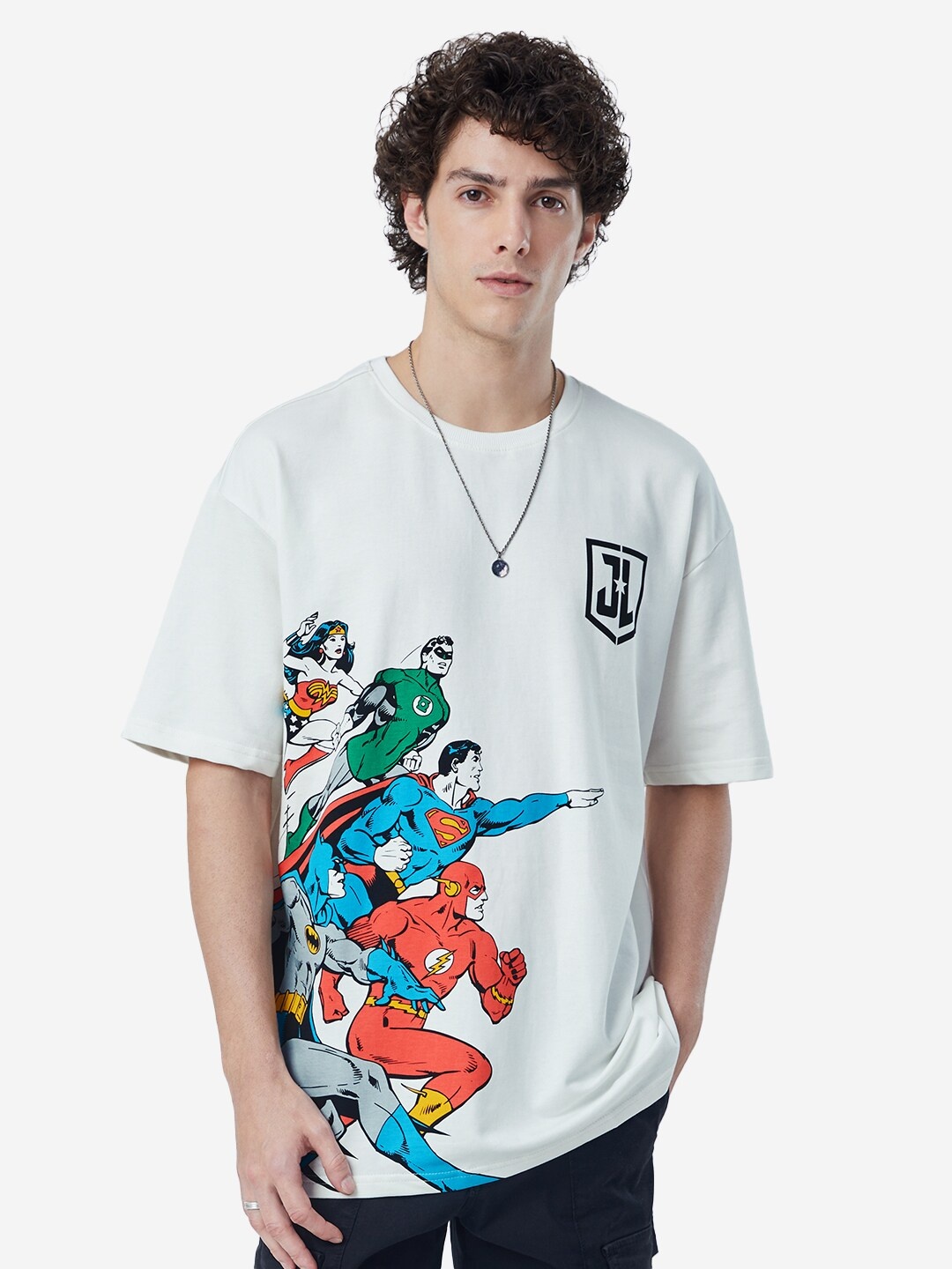 

The Souled Store Men White DC Justice League Placement Print Oversized T-Shirt