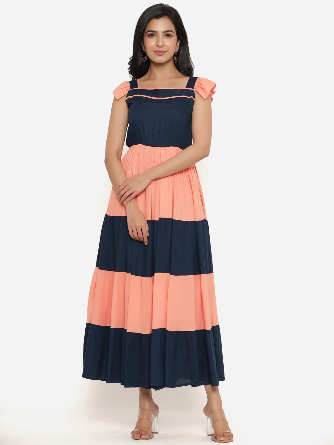 

PURSHOTTAM WALA Women Colourblocked Maxi Dress, Blue