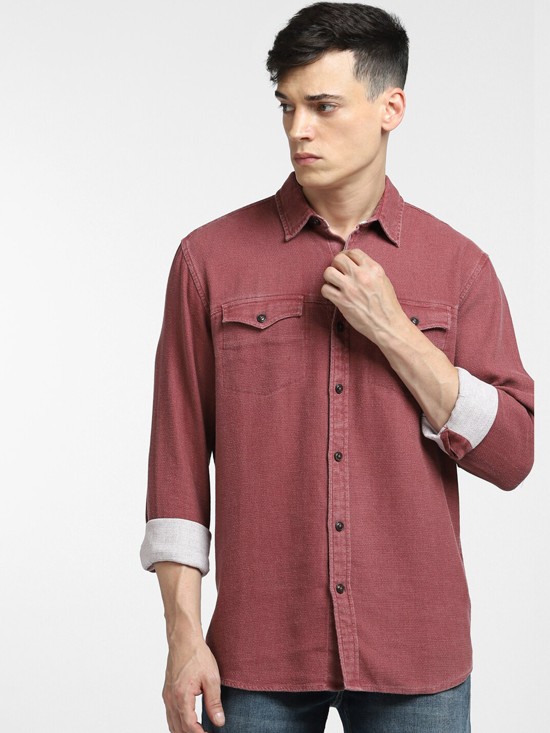 

Jack & Jones Men Regular Fit Solid Cotton Casual Shirt, Red