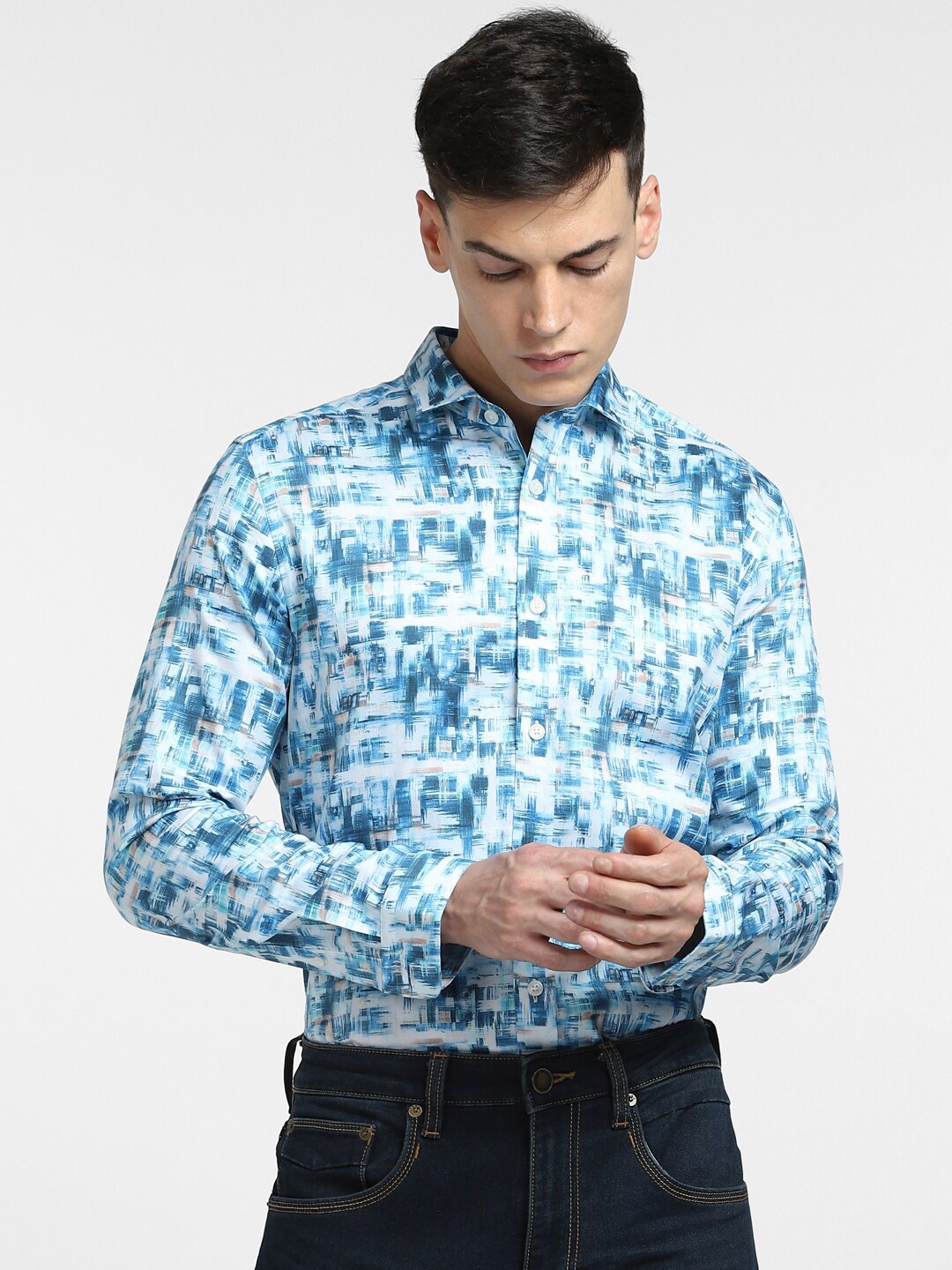 

Jack & Jones Men Slim Fit Printed Casual Cotton Shirt, Blue