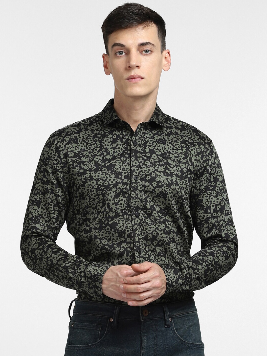 

Jack & Jones Men Slim Fit Floral Printed Formal Shirt, Green