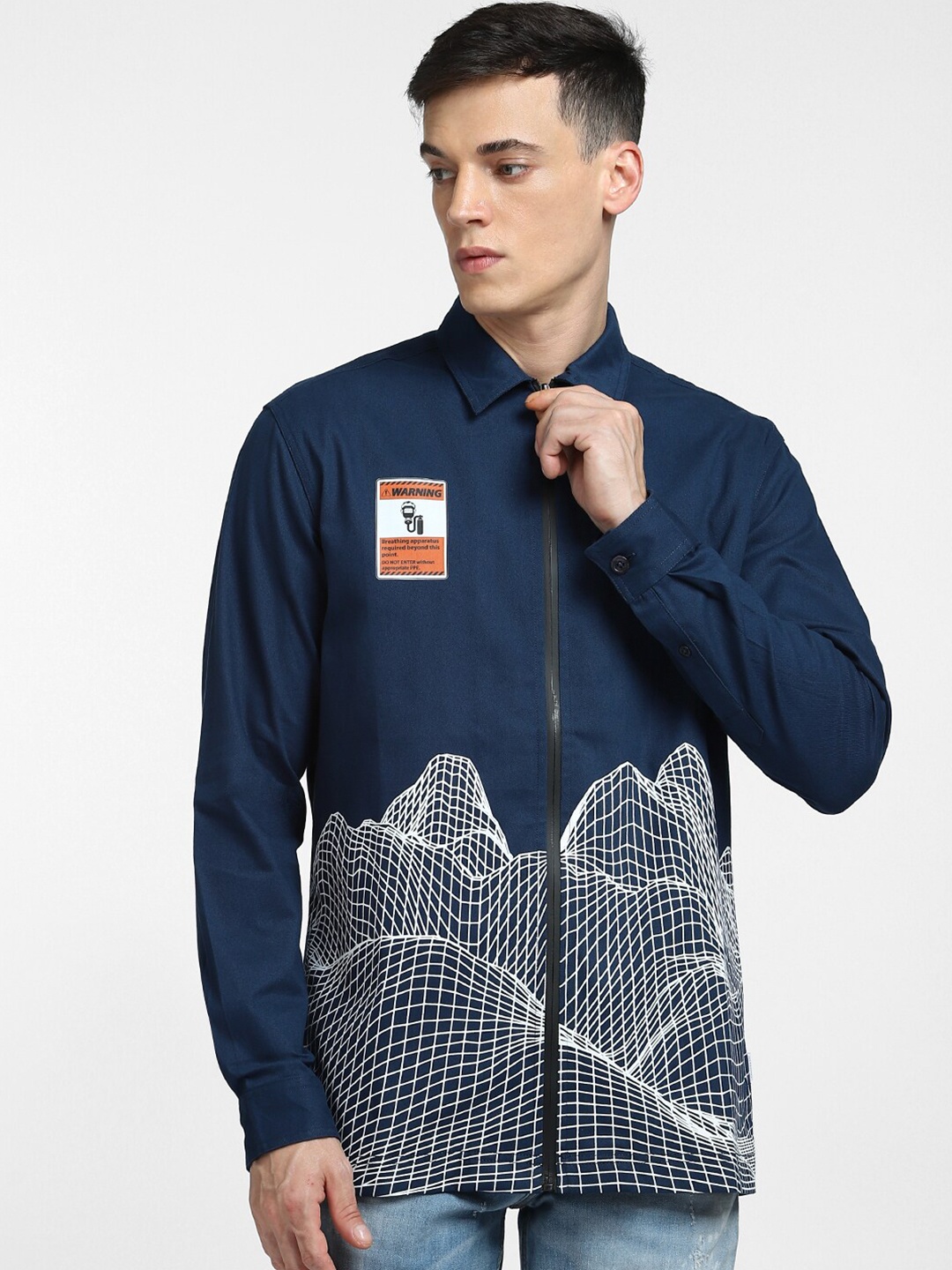 

Jack & Jones Men Printed Casual Cotton Shirt, Blue