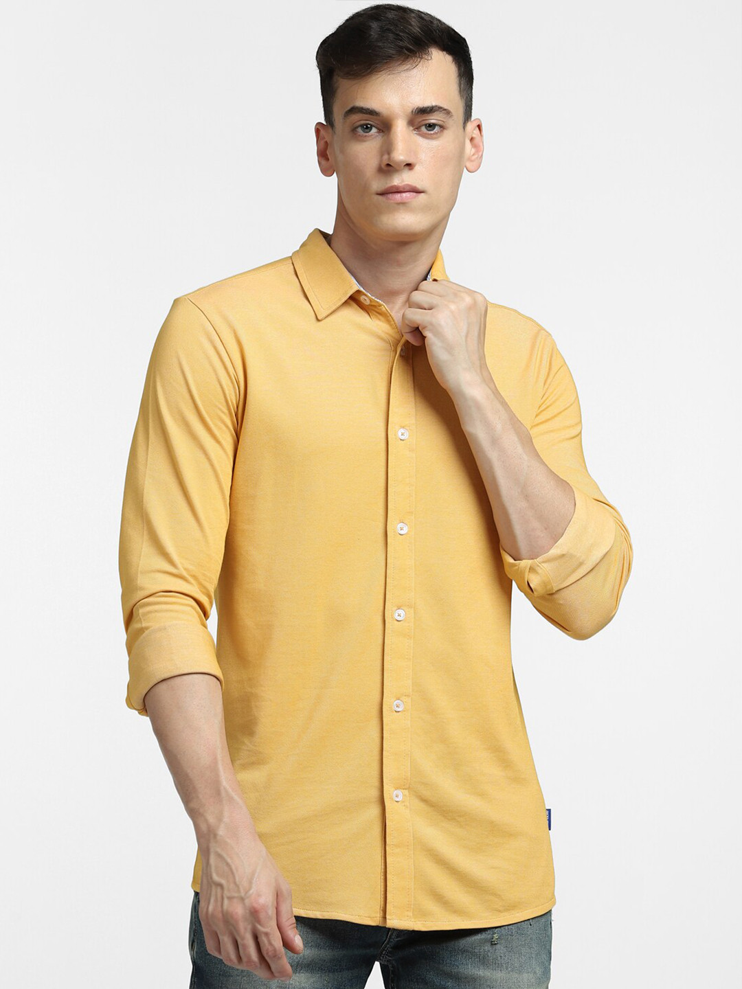 

Jack & Jones Men Slim Fit Solid Cotton Casual Shirt, Yellow