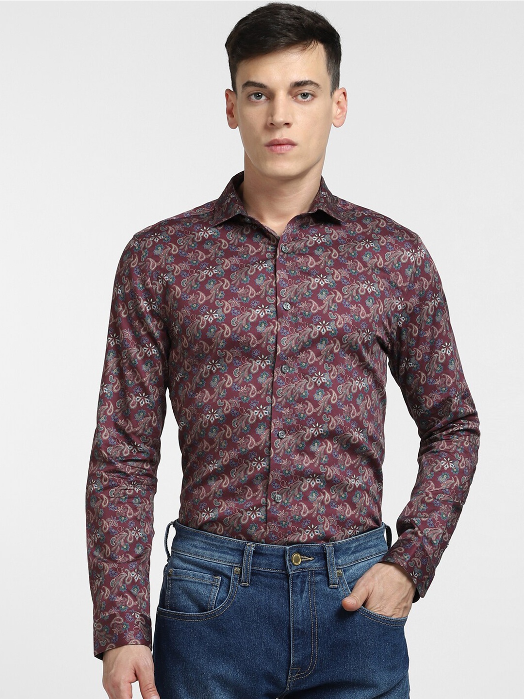 

Jack & Jones Men Slim Fit Casual Shirt, Maroon