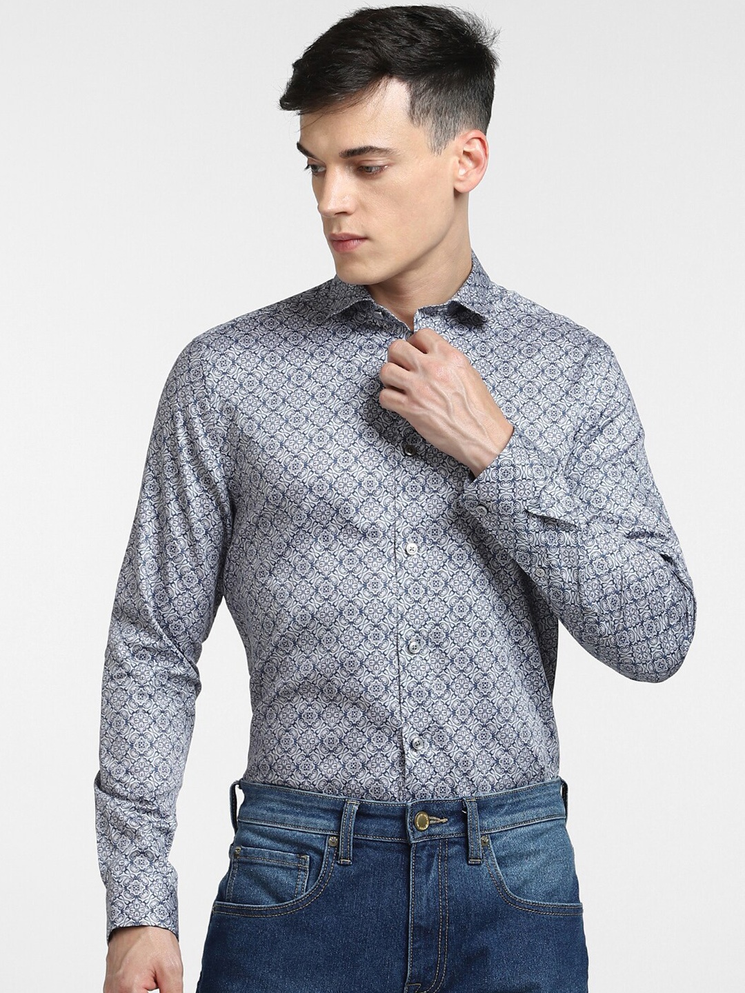 

Jack & Jones Men Slim Fit Printed Casual Shirt, Blue