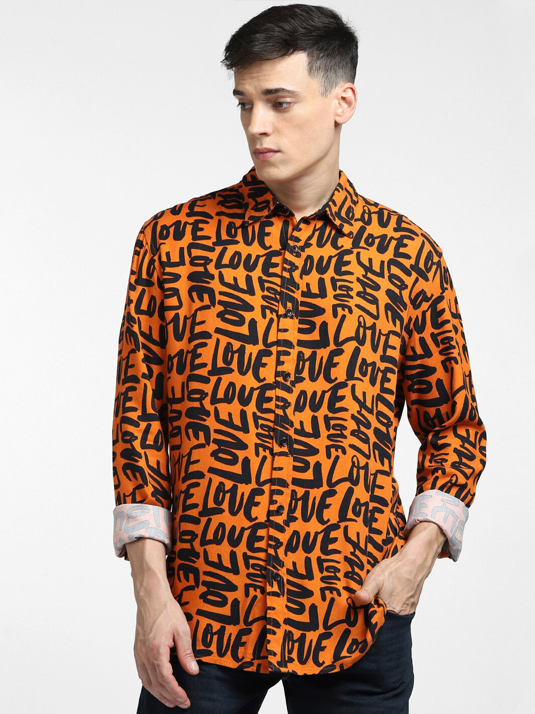 

Jack & Jones Men Regular Fit Printed Cotton Casual Shirt, Orange