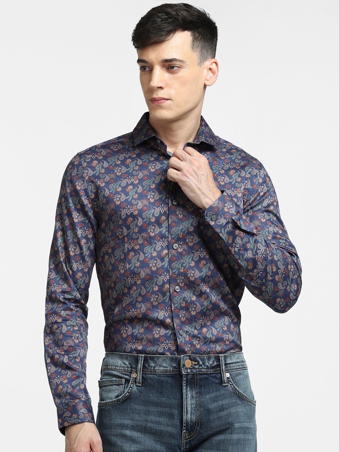 

Jack & Jones Men Slim Fit Printed Casual Cotton Shirt, Blue