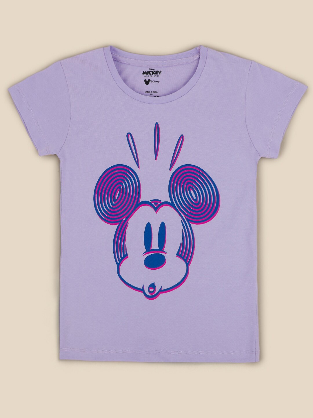 

Kids Ville Girls Purple Mickey Mouse Print Pure Cotton T-shirt