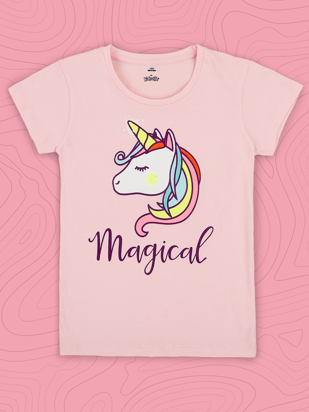 

Kids Ville Girls Pink Unicron Printed T-shirt