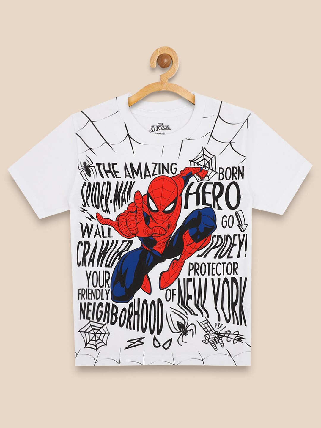 

Kids Ville Boys Spider-Man Printed Pure Cotton T-shirt, White