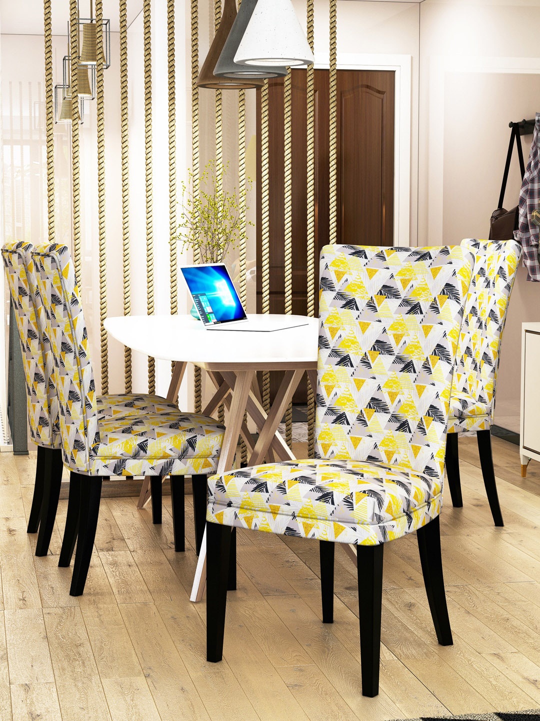 

Nendle Set Of 4 Printed Stretchable Dining Table Chair Covers, Yellow