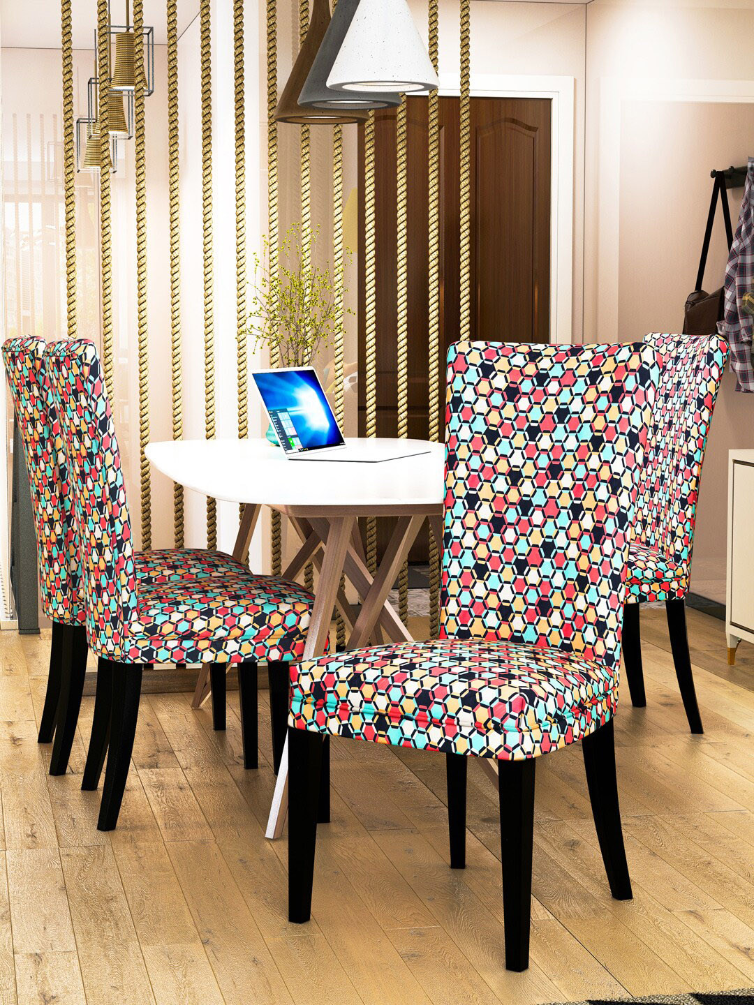 

Nendle Set Of 4 Printed Stretchable Dining Table Chair Covers, Red