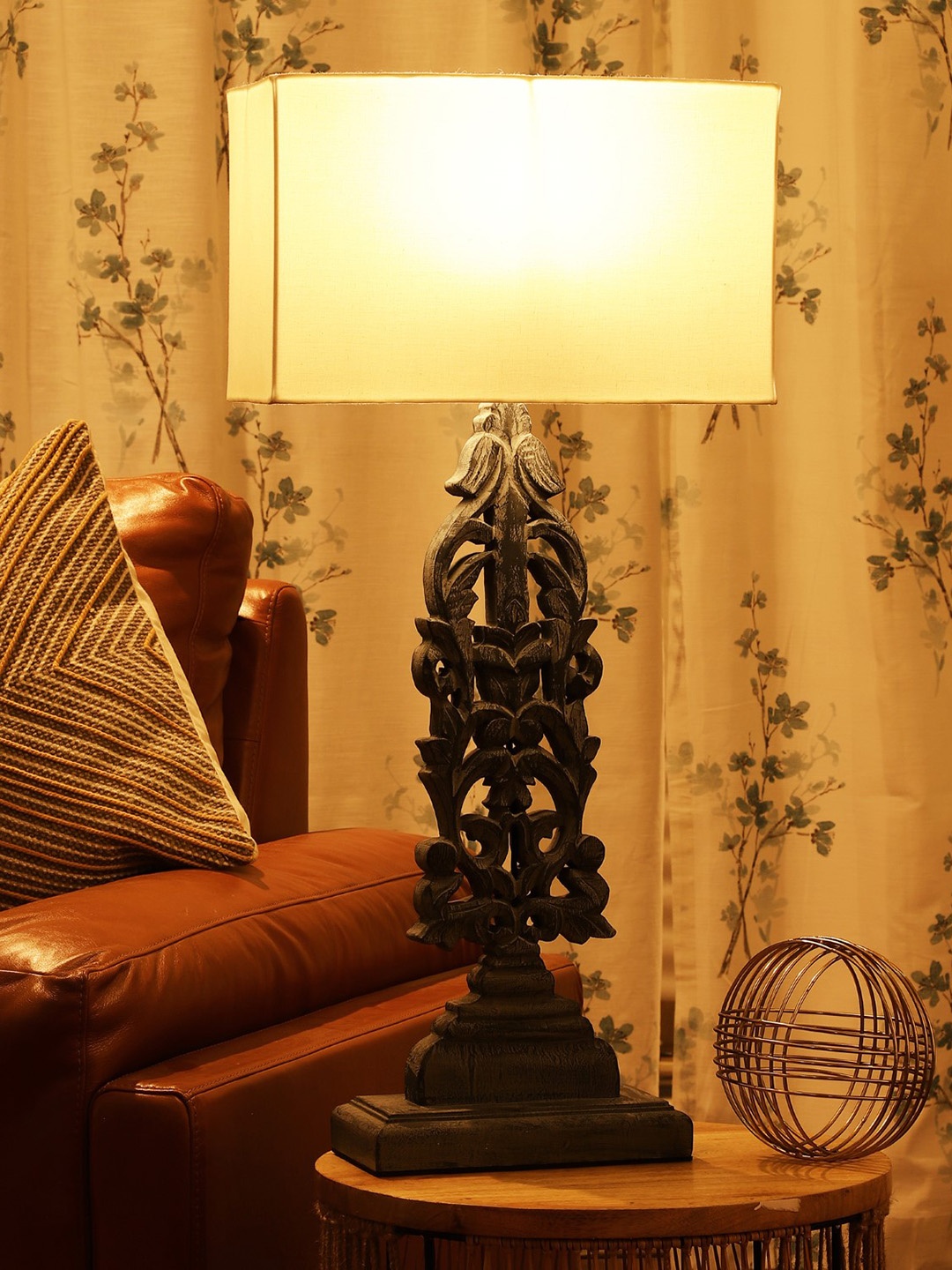 The Decor Mart Wooden Table Lamp With Shade, Charcoal