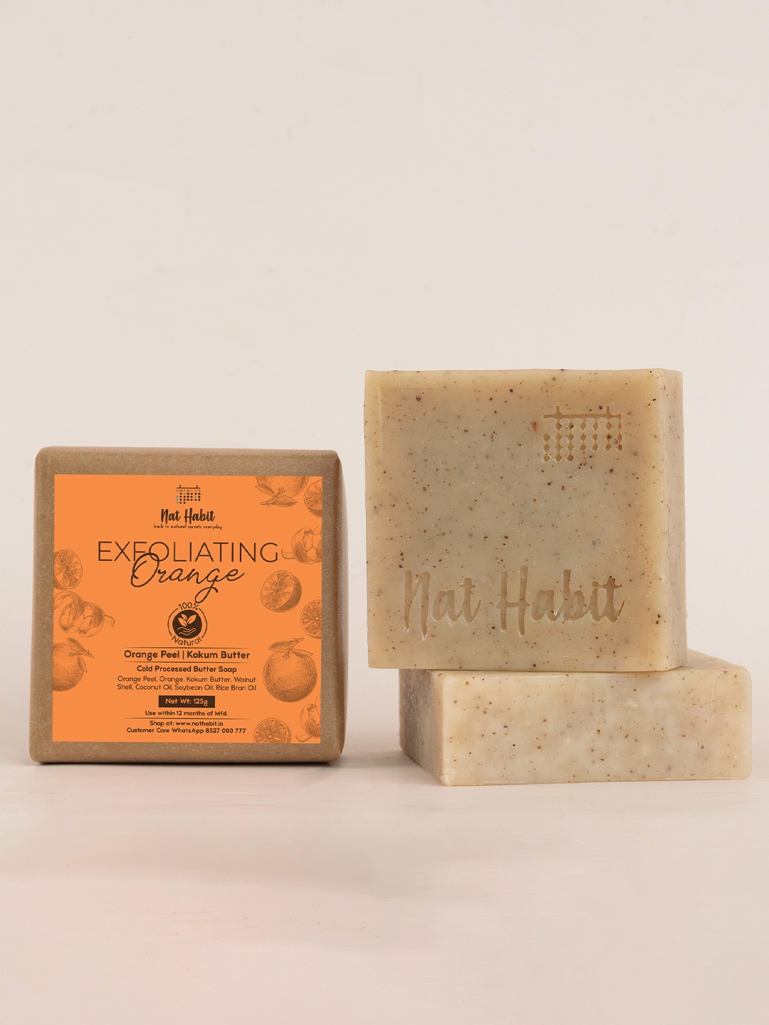 

Nat Habit Set of 2 Orange Exfoliating Cold Processed Soap-125 g (Each)