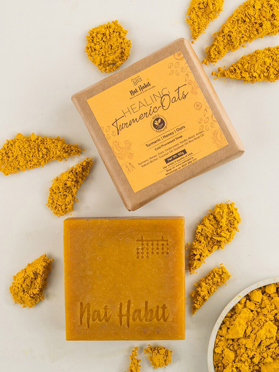 

Nat Habit Turmeric & Oats Healing Cold Processed Soap-125 g, Yellow