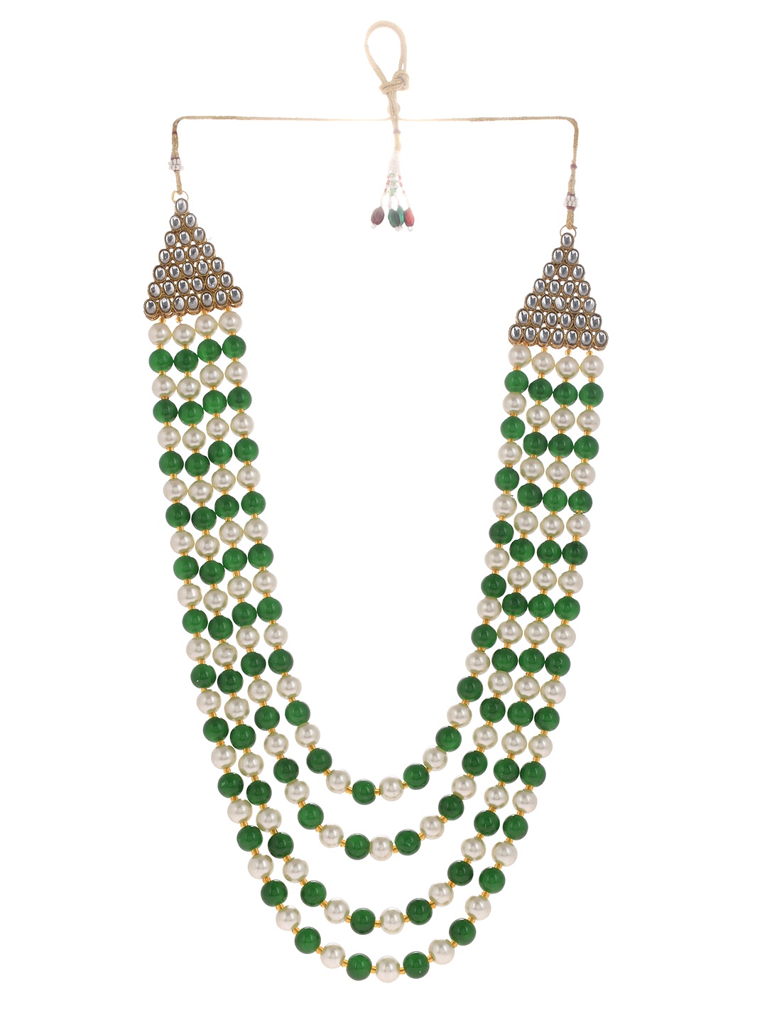 

Sanjog Men Green & White Brass Layered Dulha Moti Mala Haar Groom Necklace