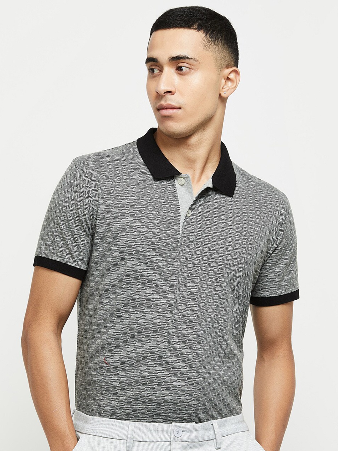 

max Men GREY Polo Collar Cotton T-shirt