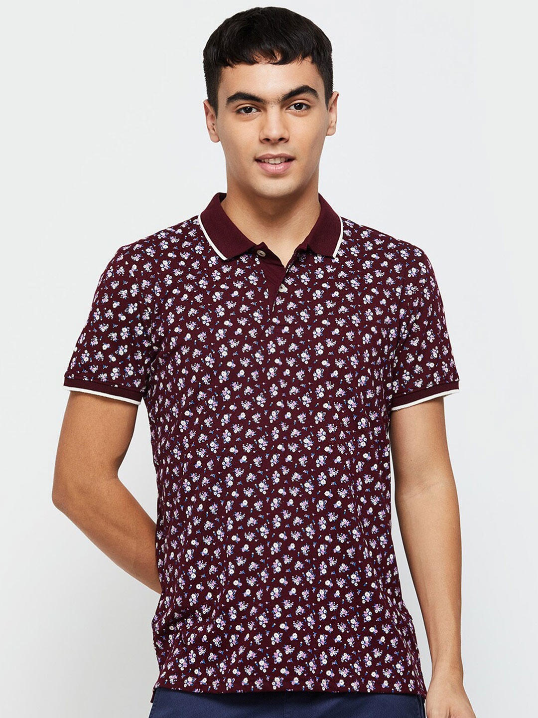 

max Men Printed Short Sleeves Polo Collar T-shirt, Red