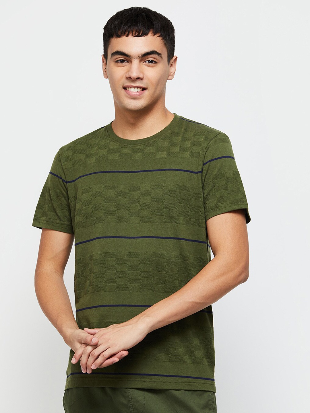 

max Men Printed Short Sleeves Round Neck T-shirt, Green