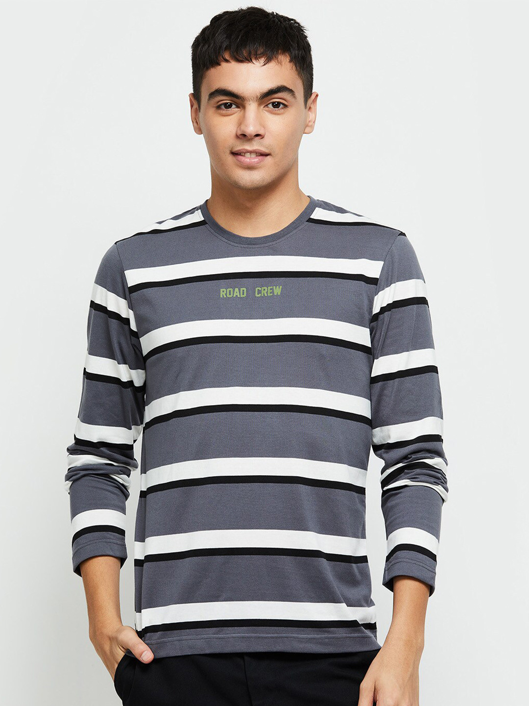 

max Men Striped T-shirt, Grey