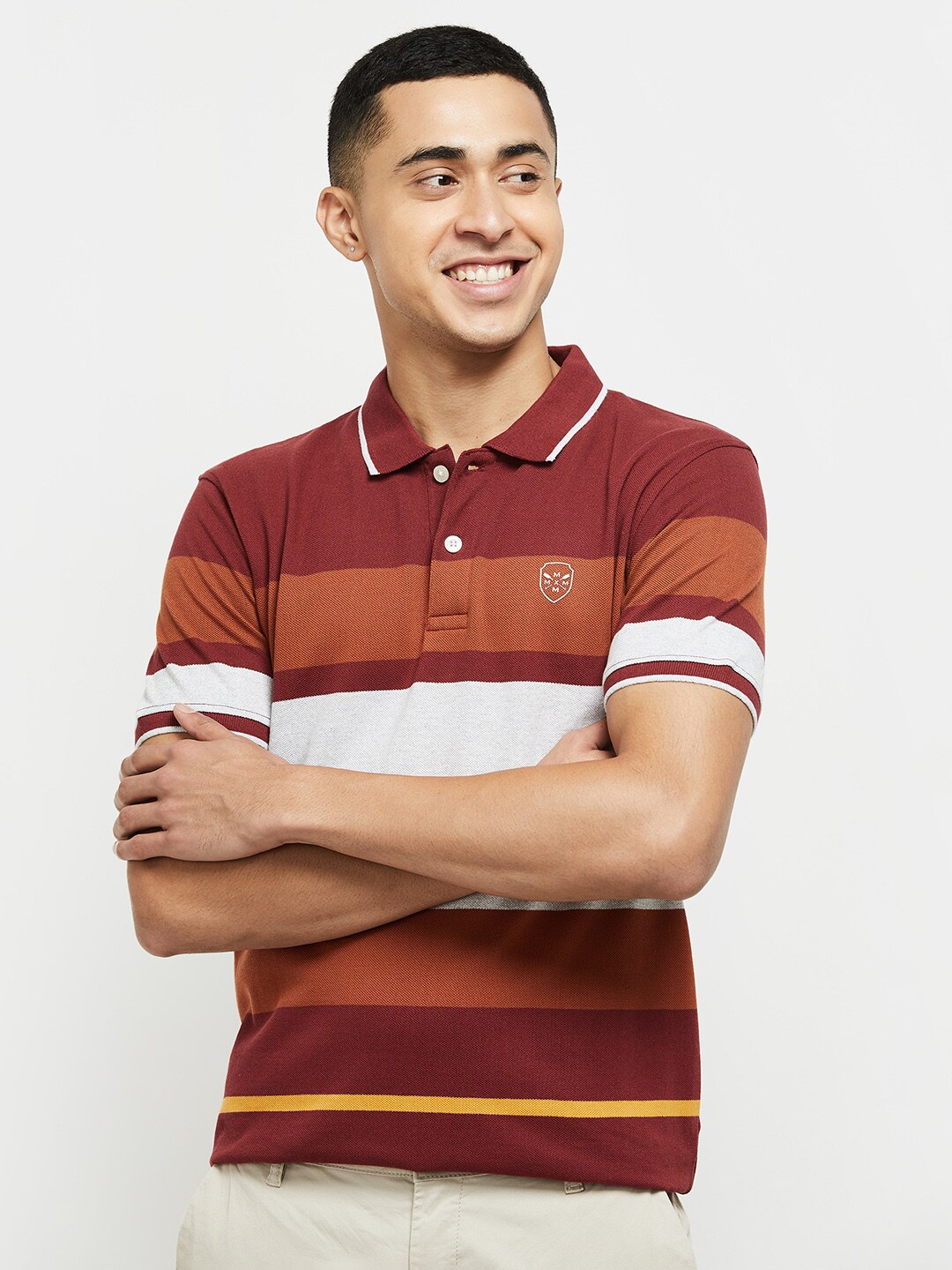 

max Men Striped Polo Collar T-shirt, Red
