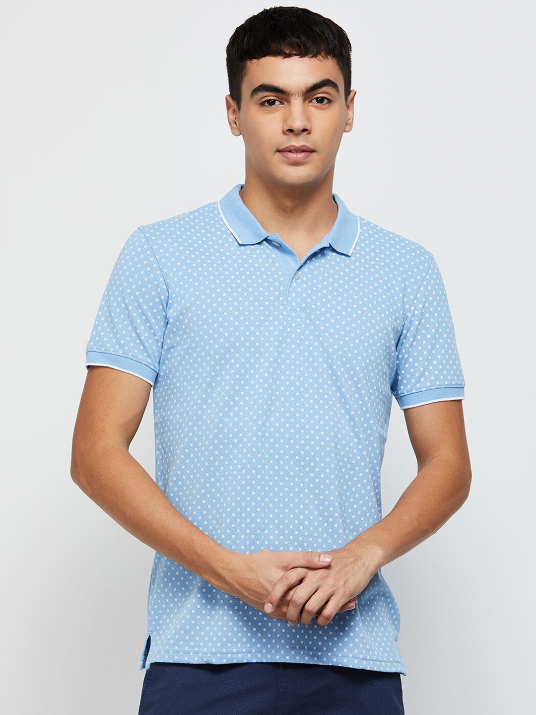 

max Men Printed Polo Collar T-shirt, Blue
