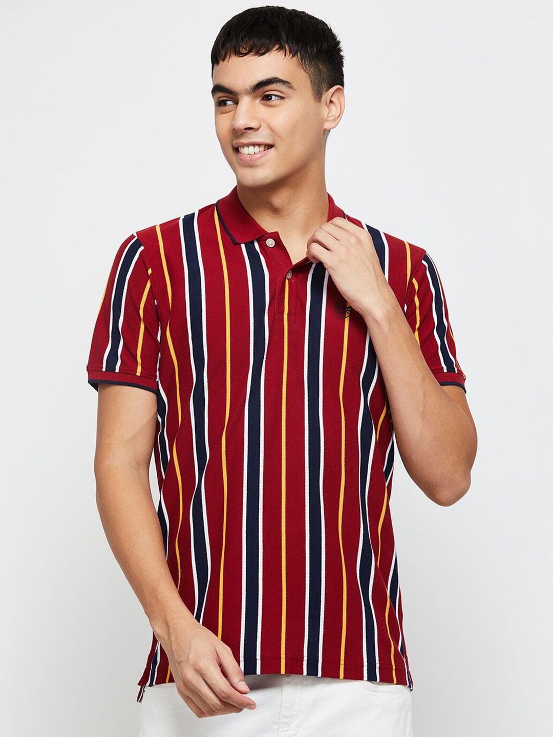 

max Striped Polo Collar Cotton T-shirt, Red