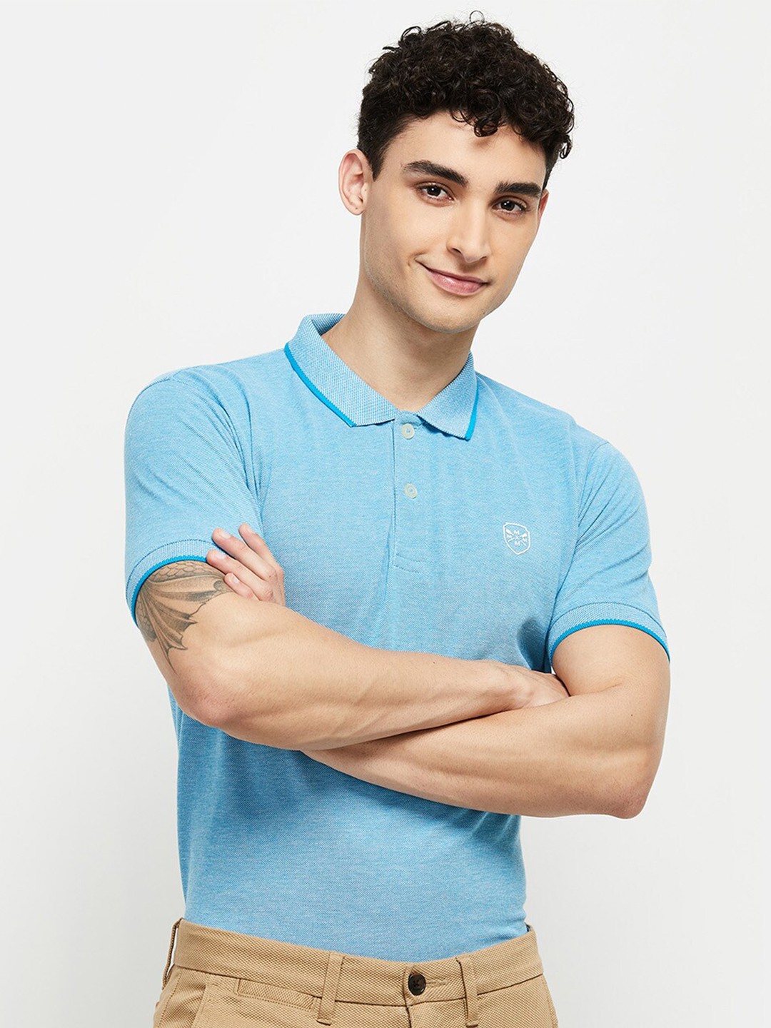 

max Men Polo Collar T-shirt, Blue