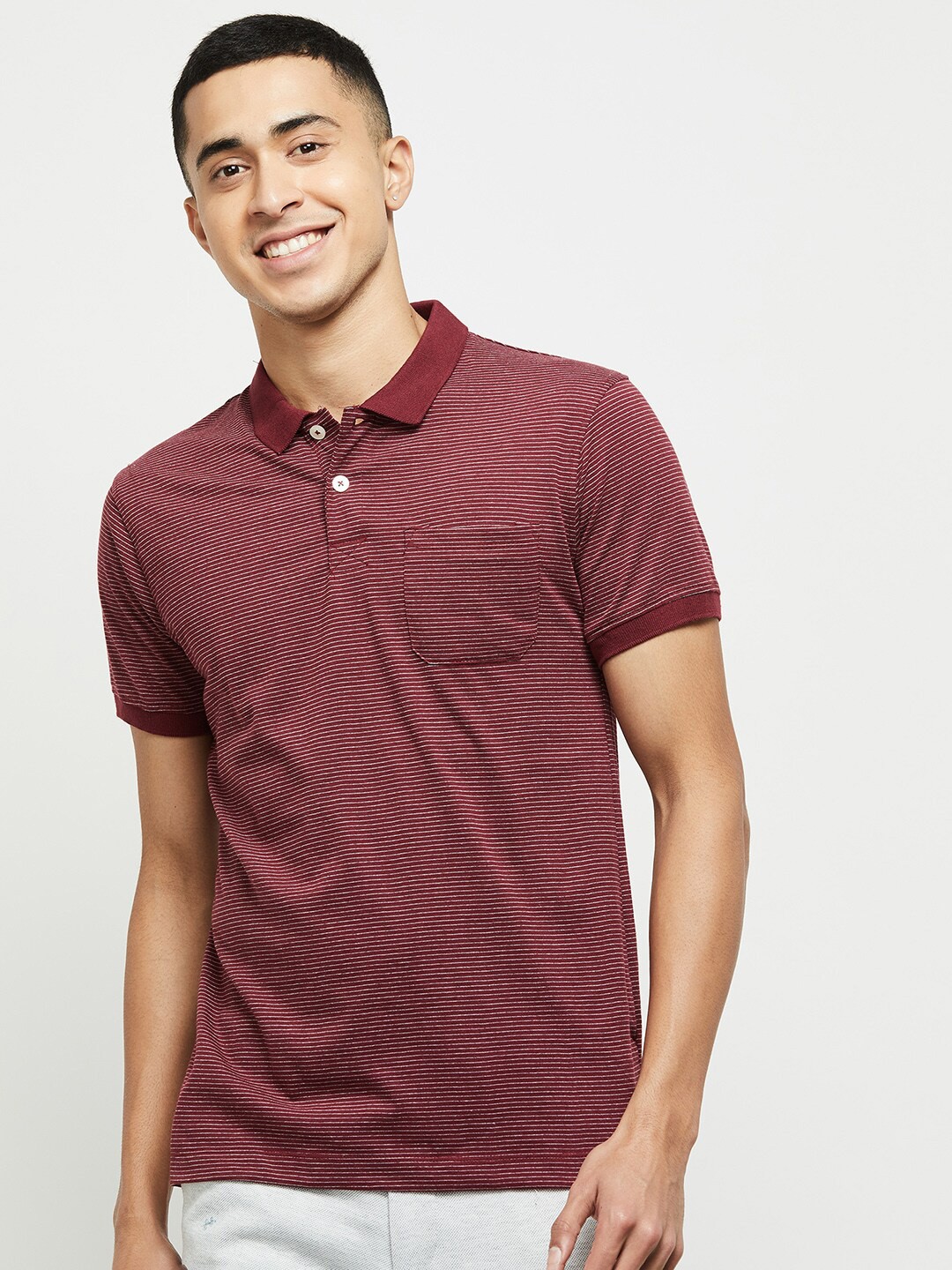 

max Men Striped Polo Collar T-shirt, Rust