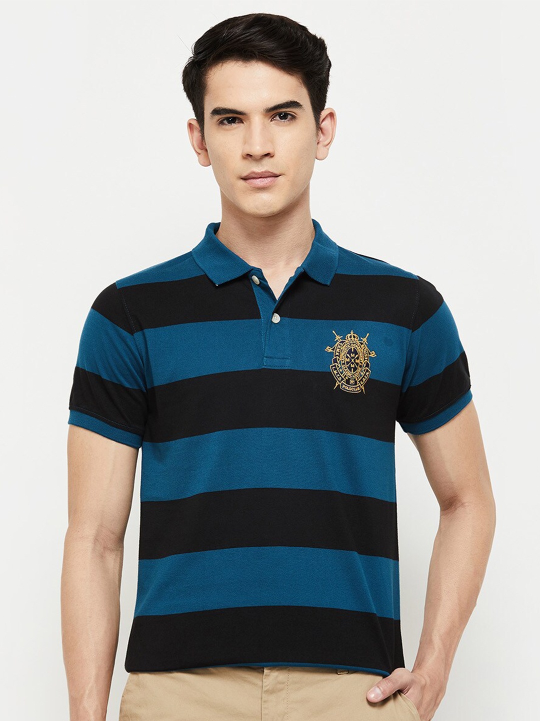

max Men Striped Polo Collar T-shirt, Teal