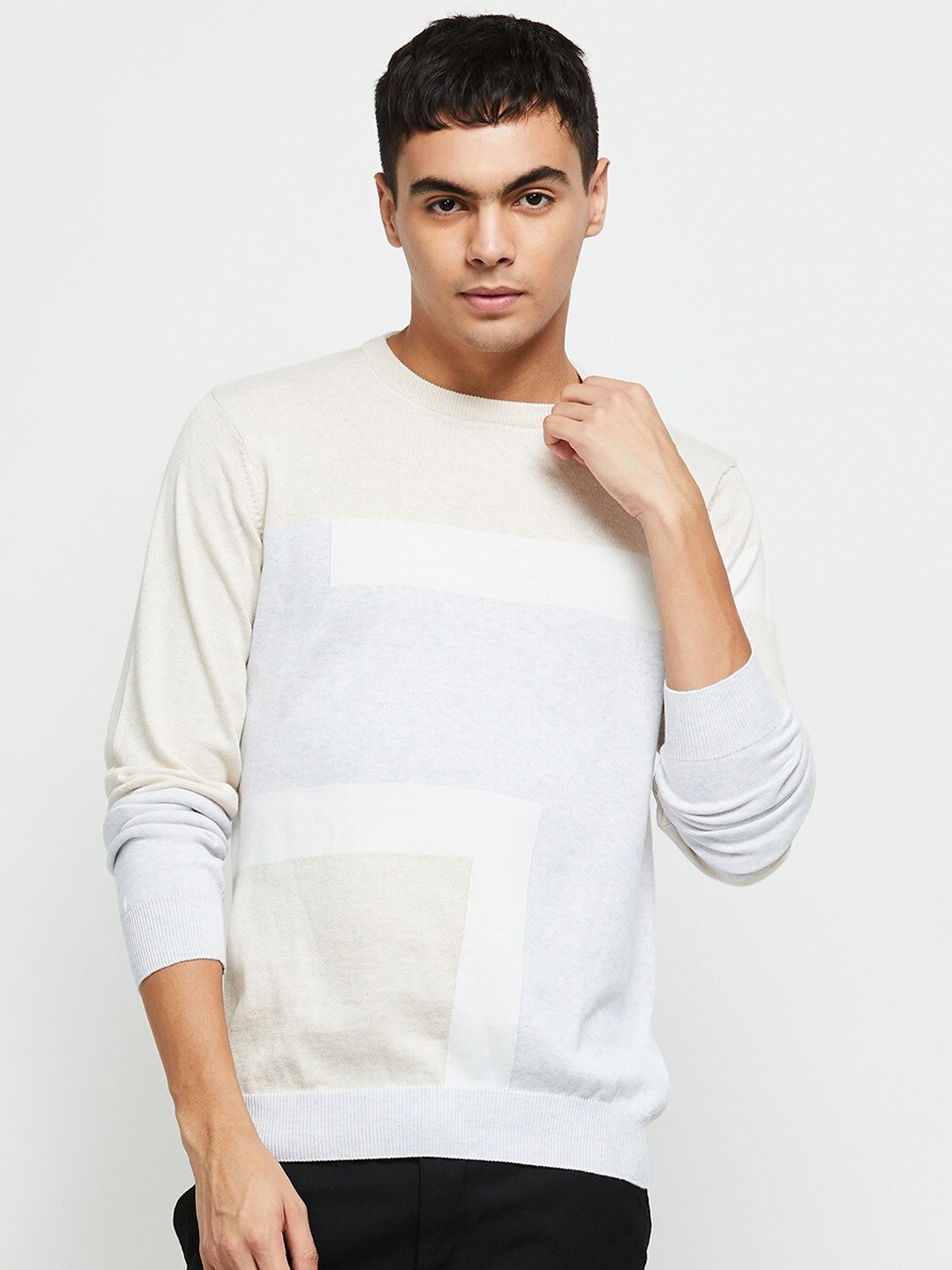 

max Men Colourblocked T-shirt, Beige