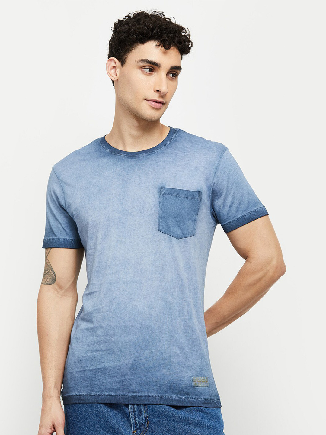 

max Men Solid Pure Cotton T-shirt, Blue