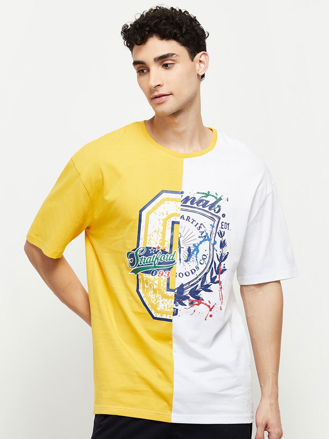 

max Men Colourblocked Oversize Cotton T-shirt, Yellow