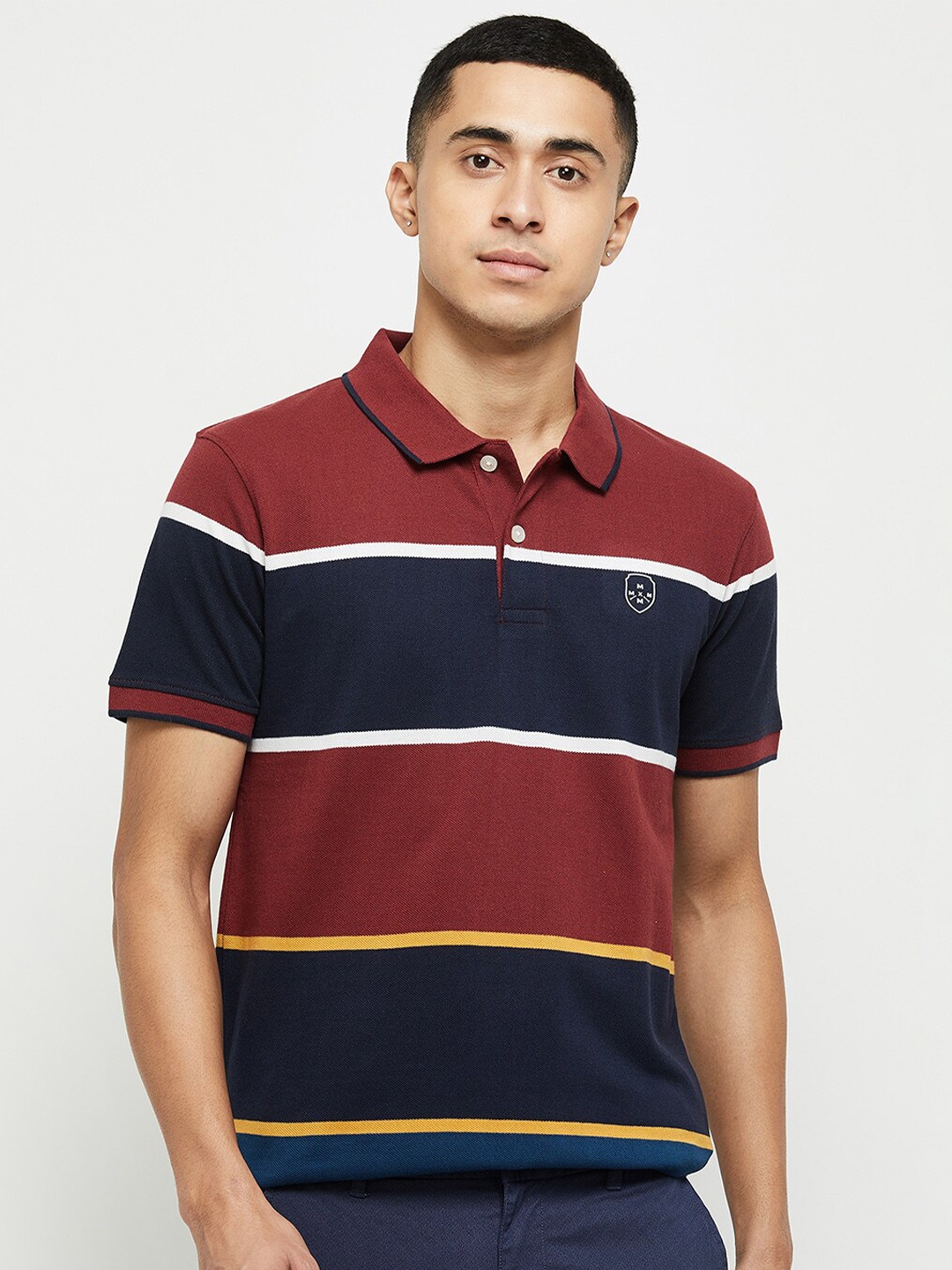 

max Men Striped Polo Collar T-shirt, Maroon