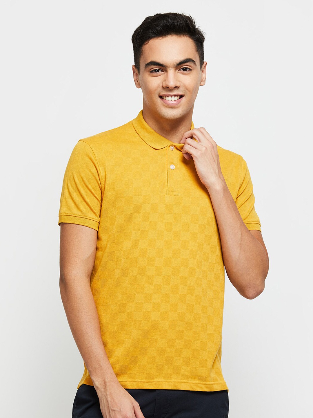 

max Men Checked Polo Collar T-shirt, Gold