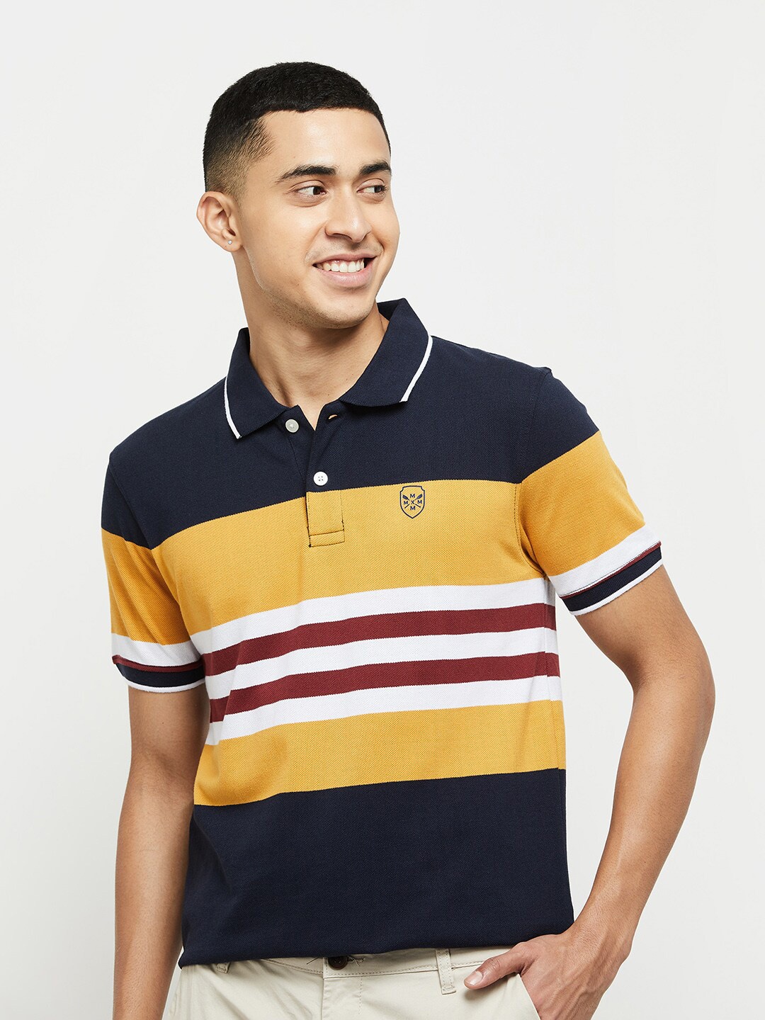 

max Men Striped Polo Collar T-shirt, Navy blue