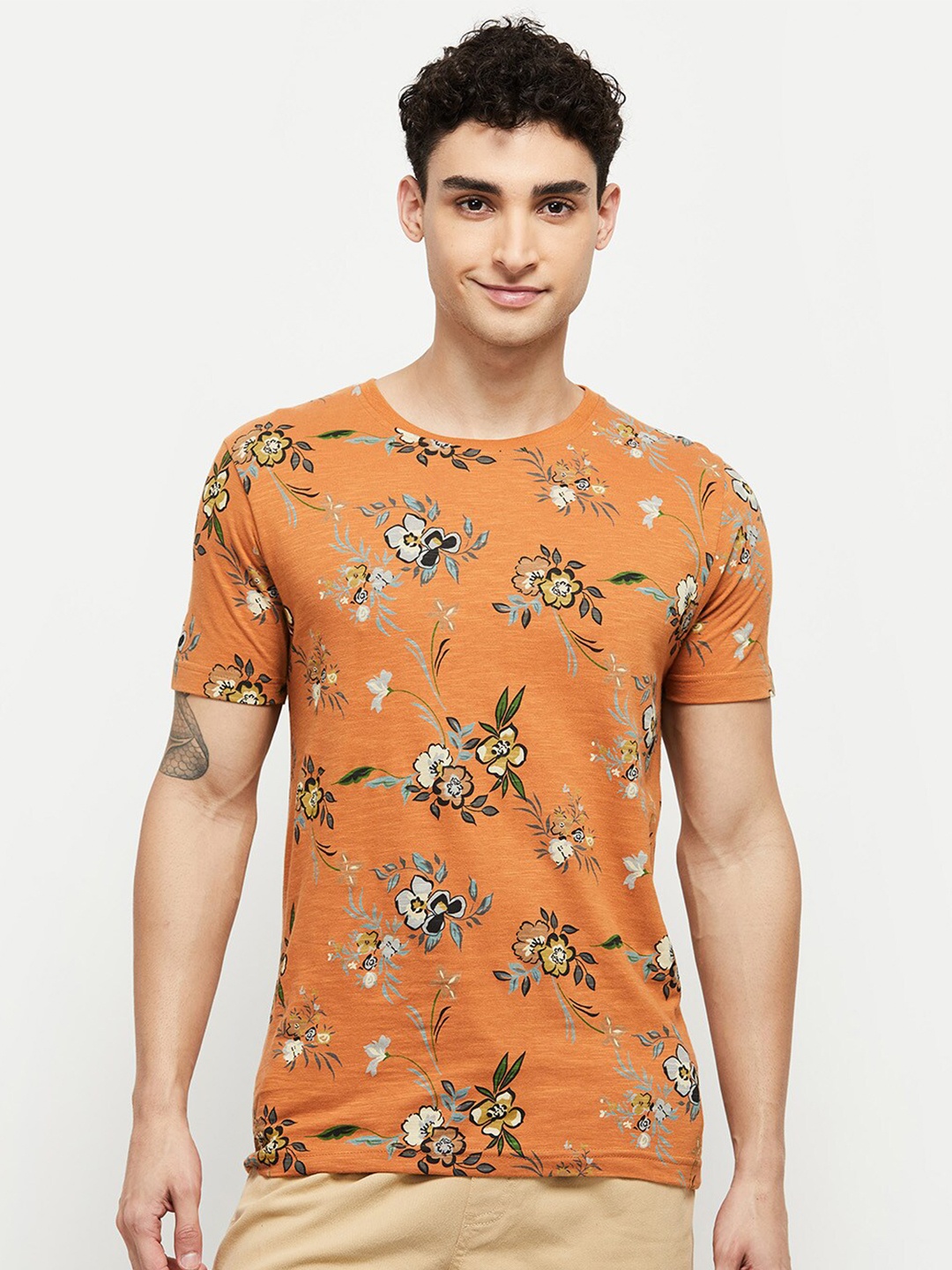 

max Men Floral Printed T-shirt, Rust