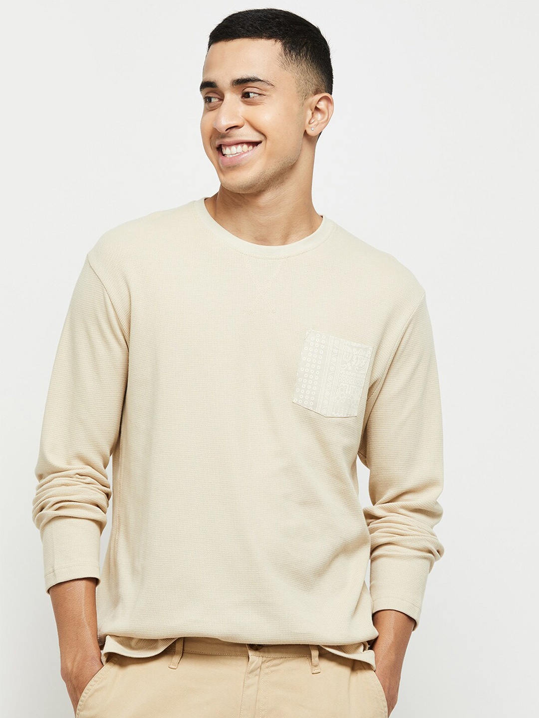 

max Men Long Sleeves T-shirt, Beige