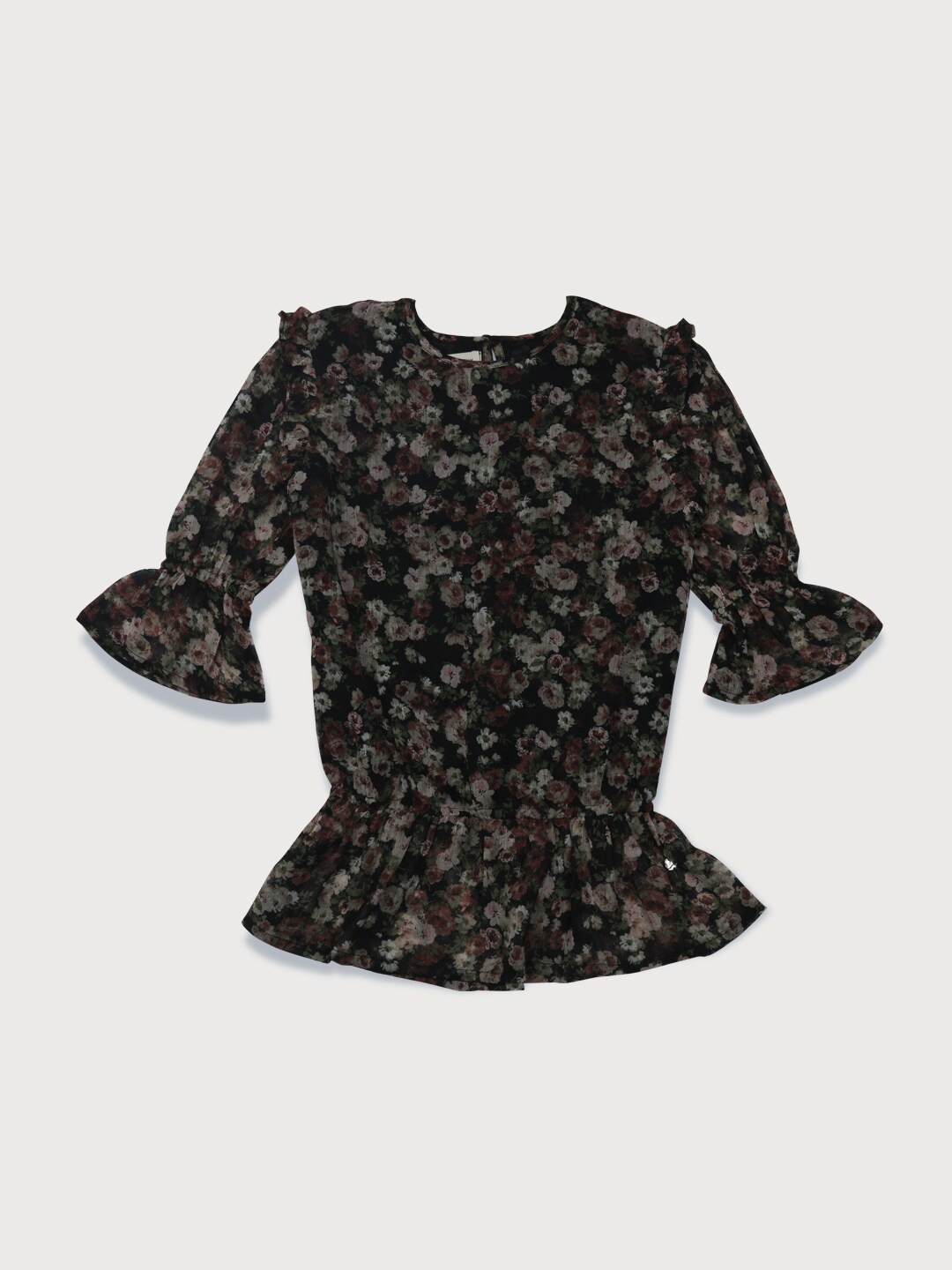 

Gini and Jony Girls Floral Printed Peplum Top, Black